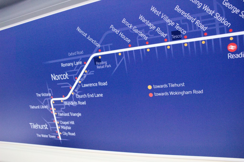 The purple 17 route map as featured on a coving panel