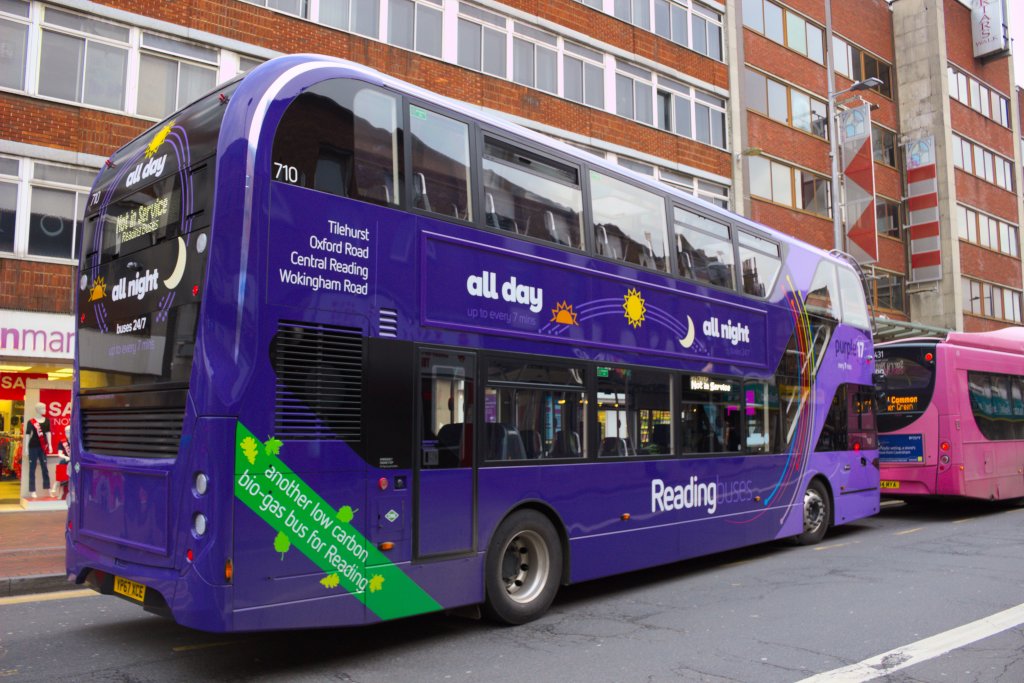 A purple 17 bus parked up in central Reading waiting to start another loop to Wokingham Road