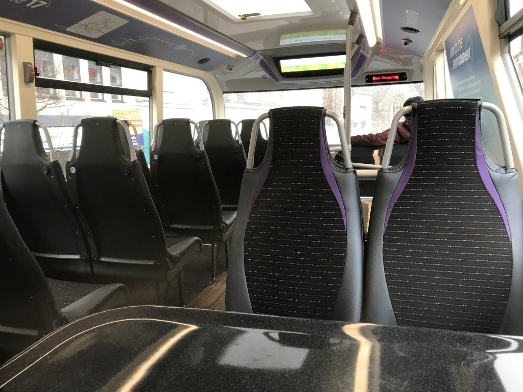 Tables on Purple 17 buses