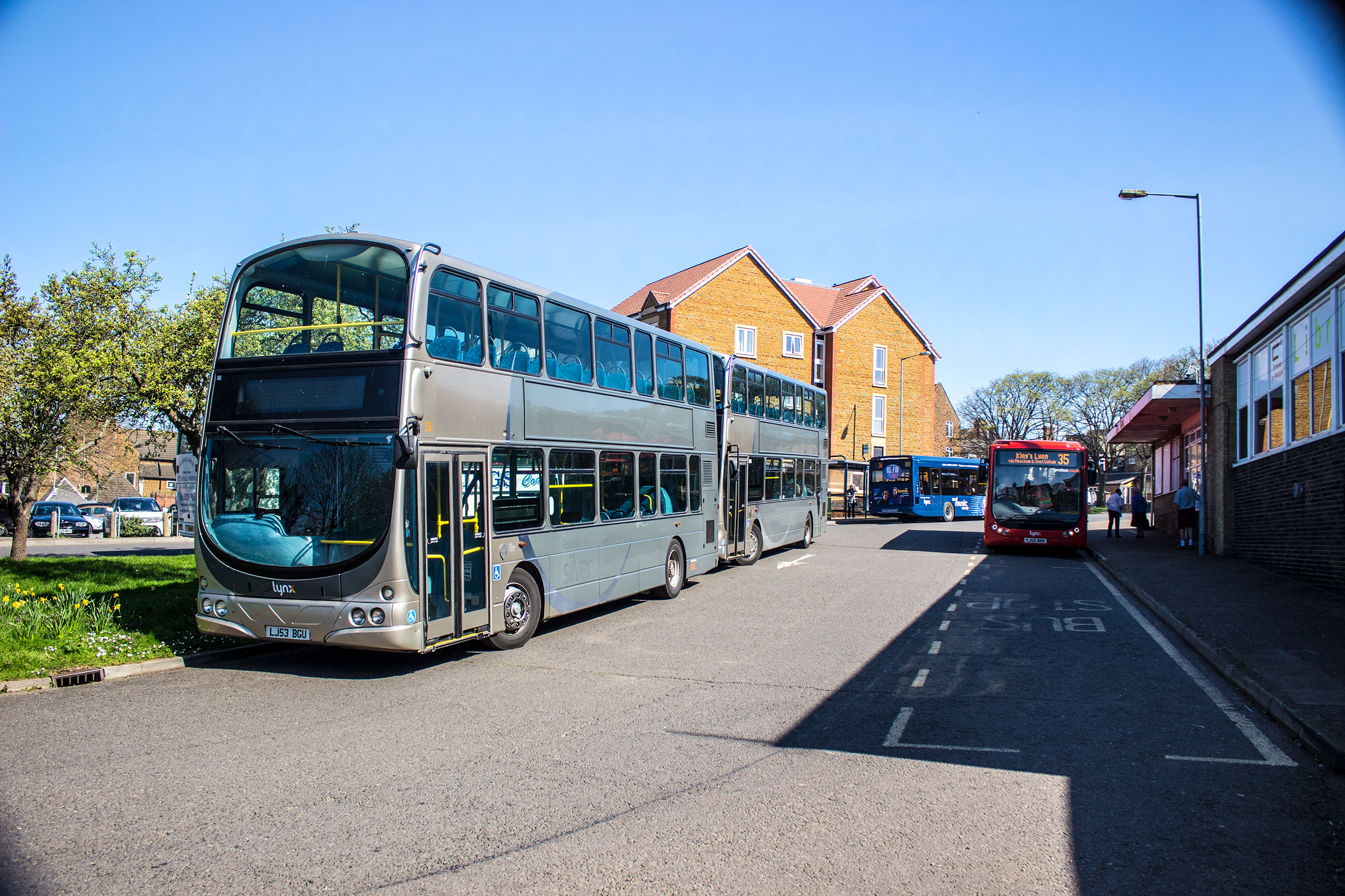 Lynx branded DAF Geminis waiting in Hunstanton between school bus duties